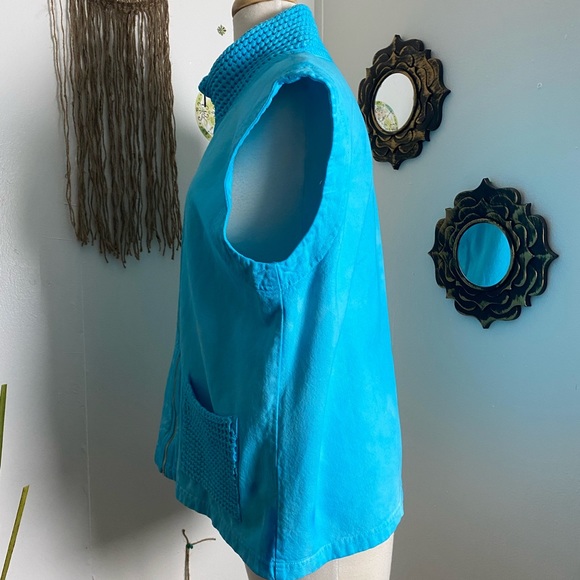70’s style vest by Taylor hand tie dyed light blue white zip up pockets size S/M - Picture 6 of 9
